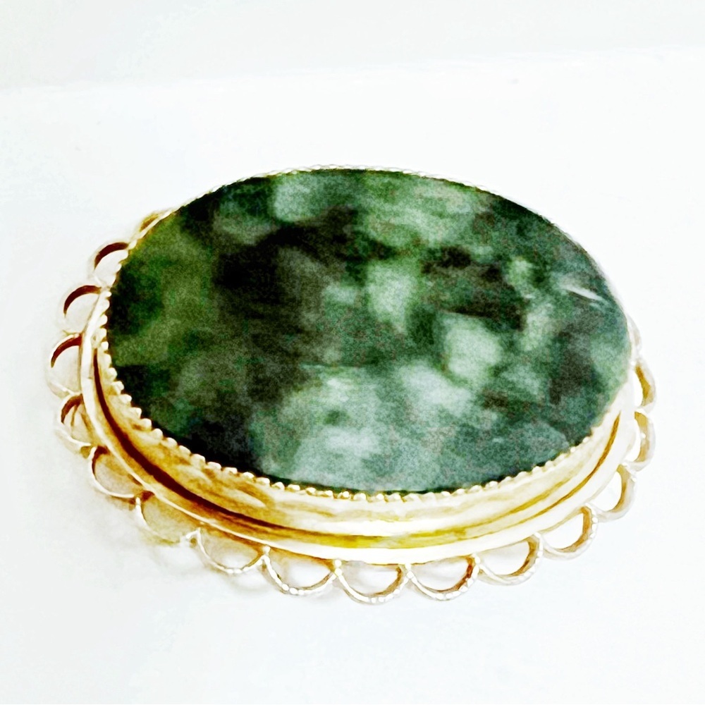 Vintage green agate stone brooch pin pendant